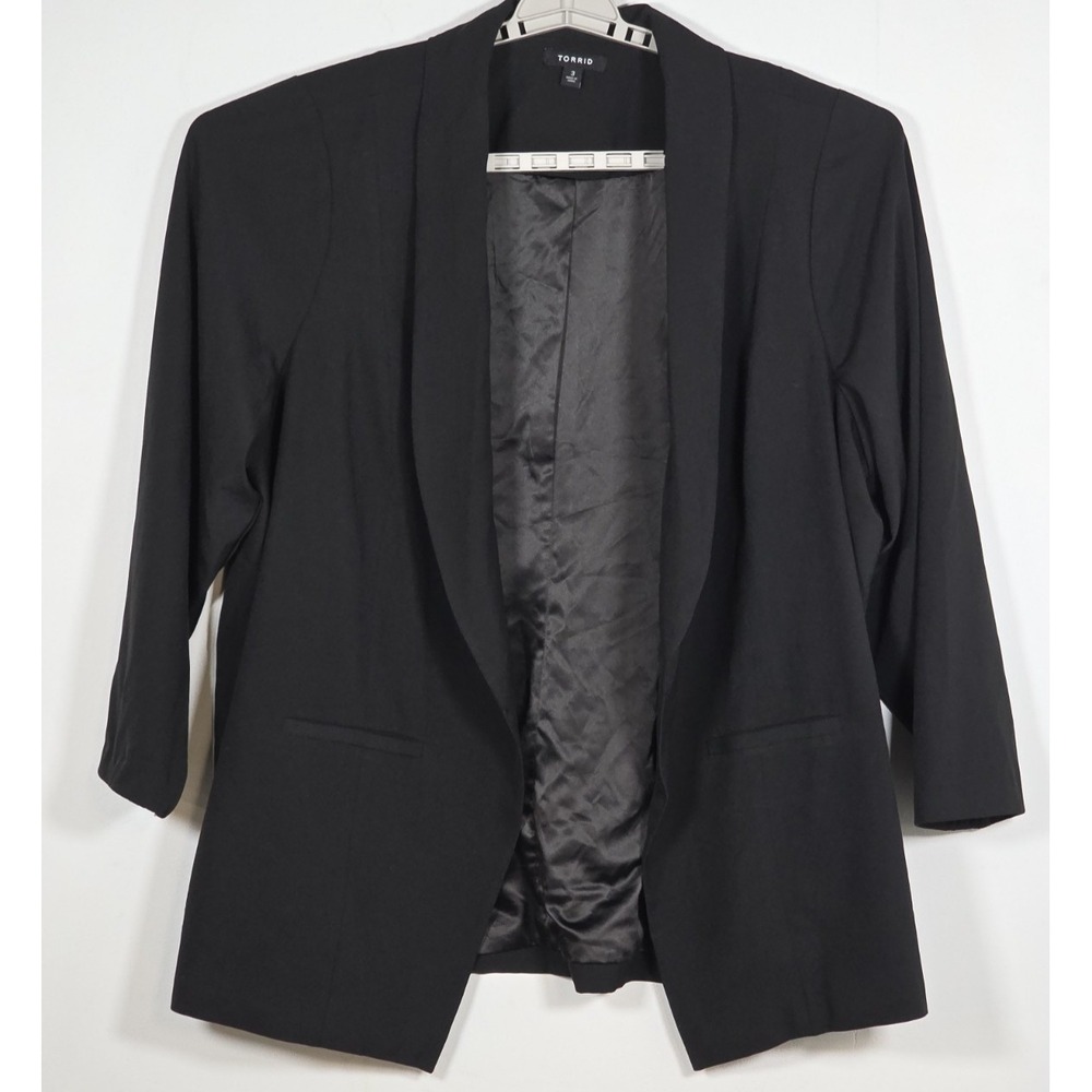 Torrid Womens Plus Size 3 Open Front Blazer Black Mid Length Polyester Casual